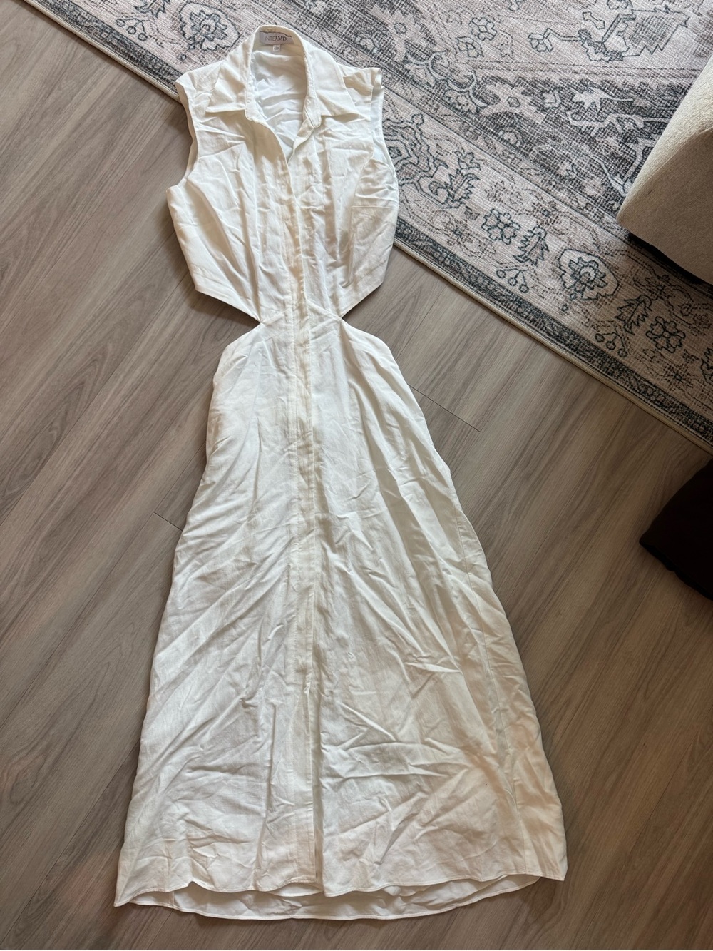 INTERMIX Sleeveless White Button-Front Maxi Dress